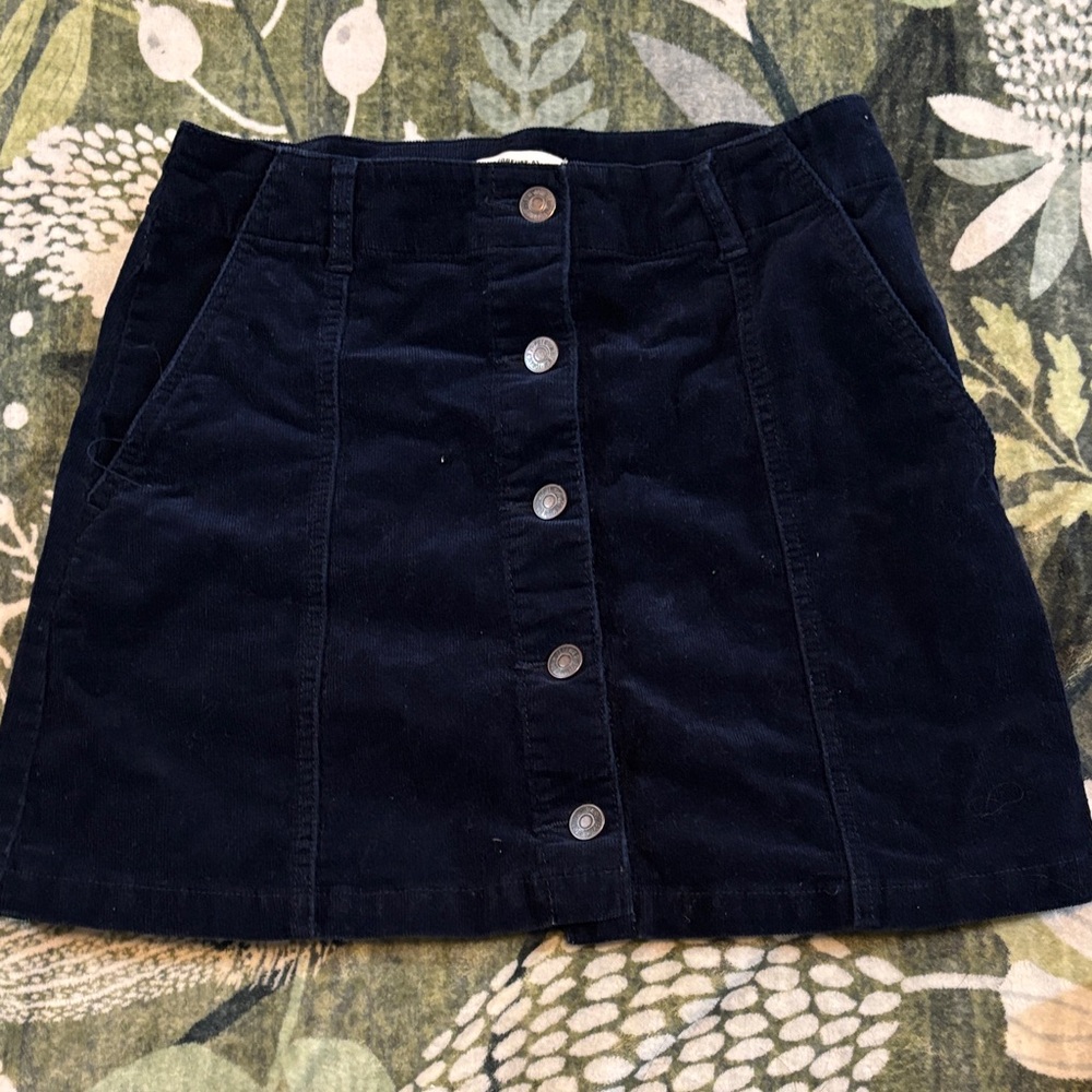 Dark navy Button-Front Corduroy Skirt with pockets
